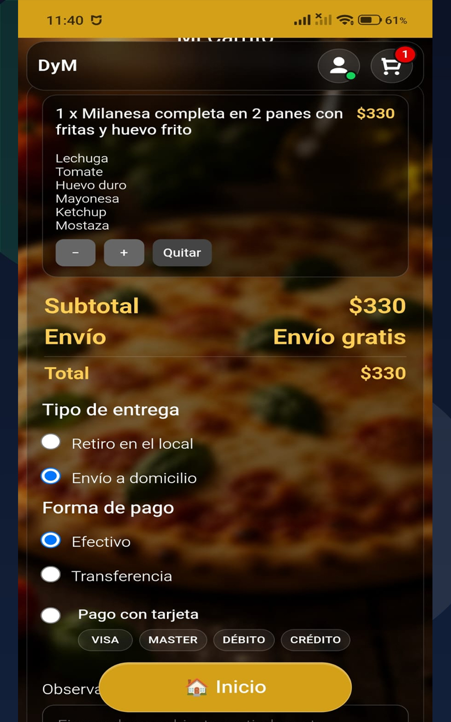 Placeholder de la pantalla de pedido y pago